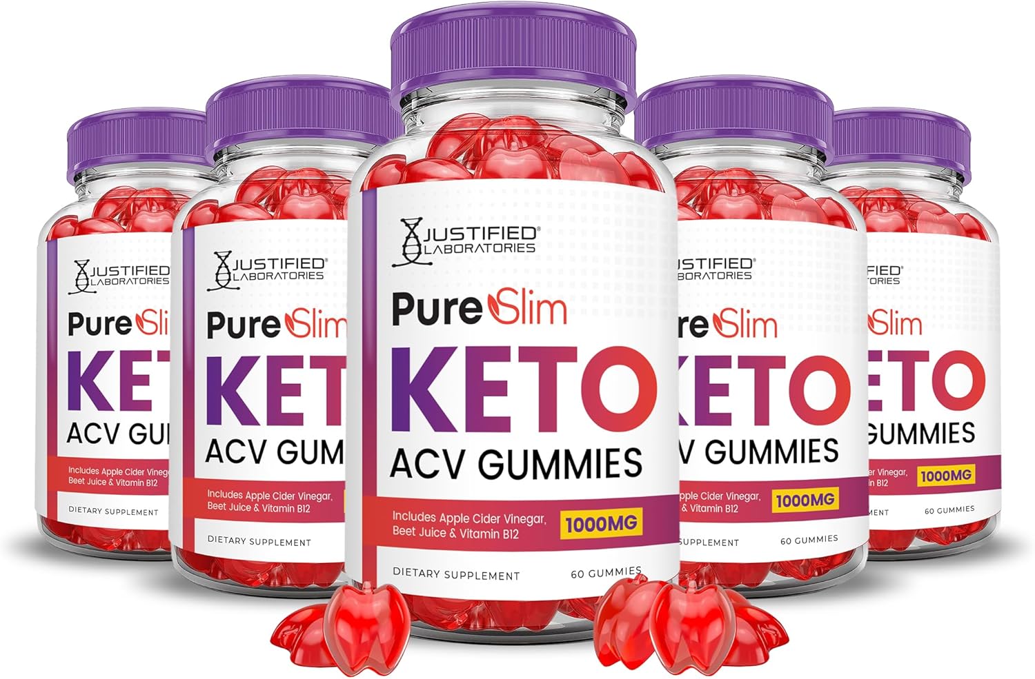 Pure Slim Keto ACV Gummies (5 Pack) - Advanced Formula 1000MG with Pomegranate Beet Juice Powder, B12 - Vegan Non GMO - 300 Gummies