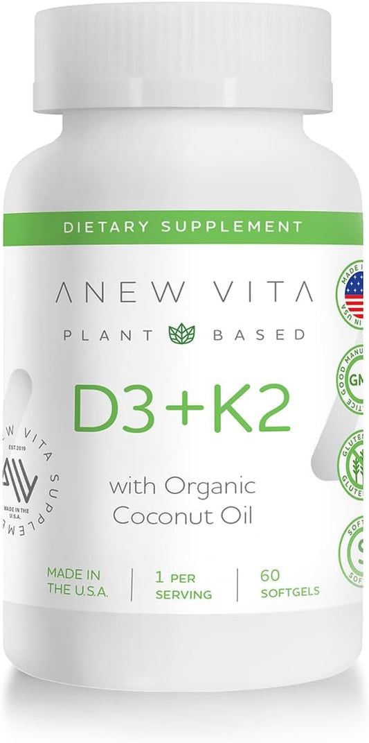 Pure Synergy D3 + K2 Softgels with Organic Coconut Oil for Bone and Circulatory Health - Made in USA - Non-GMO - 60 Capsules