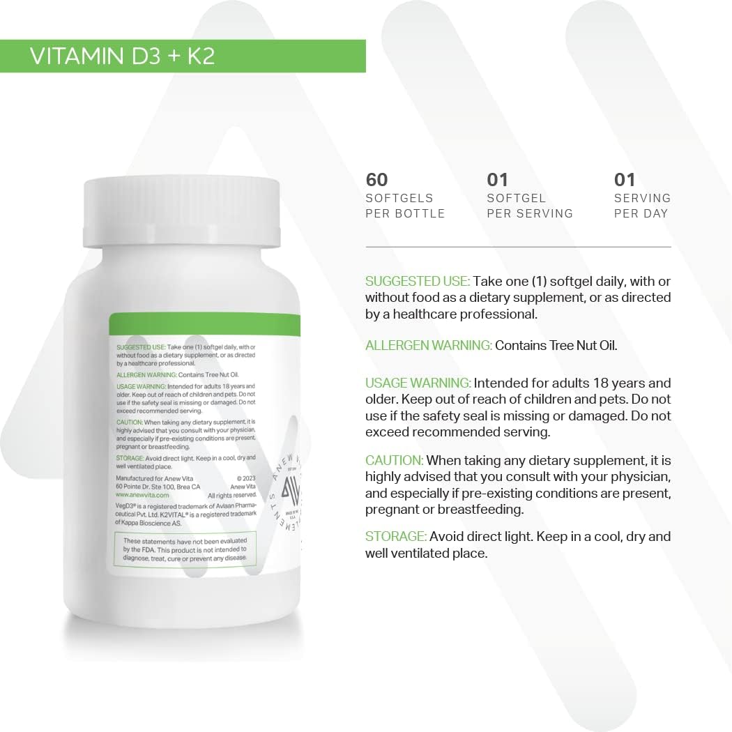 Pure Synergy D3 + K2 Softgels with Organic Coconut Oil for Bone and Circulatory Health - Made in USA - Non-GMO - 60 Capsules