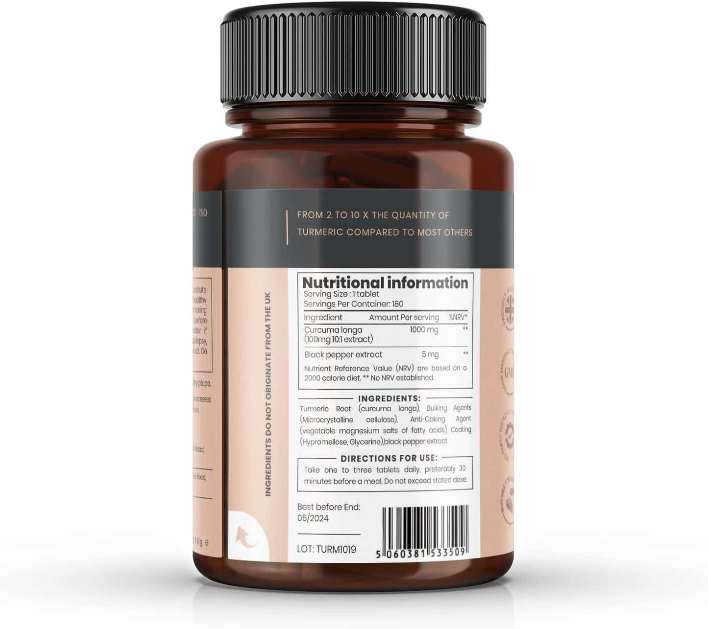 pureclinica Double Strength Turmeric Tablets - 1000mg x 180 Count - Enhanced with Curcumin and Black Pepper Extract for Higher Absorption