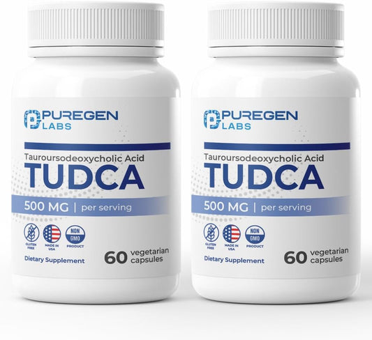 Puregen Labs TUDCA Liver Supplement - 500mg per Serving - Bile Salts with No Additives - Non-GMO & Gluten Free - Made in USA - 120 Capsules