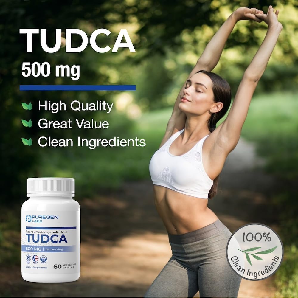 Puregen Labs TUDCA Liver Supplement - 500mg per Serving - Bile Salts with No Additives - Non-GMO & Gluten Free - Made in USA - 120 Capsules
