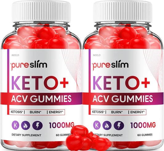 PureSlim Keto Plus ACV Gummies (2 Pack) - Advanced Formula for Men and Women - 120 Dietary Supplement Gummies - Apple Cider Vinegar Benefits