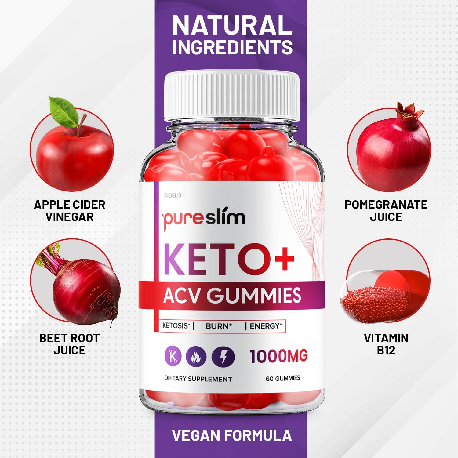 PureSlim Keto Plus ACV Gummies (2 Pack) - Advanced Formula for Men and Women - 120 Dietary Supplement Gummies - Apple Cider Vinegar Benefits