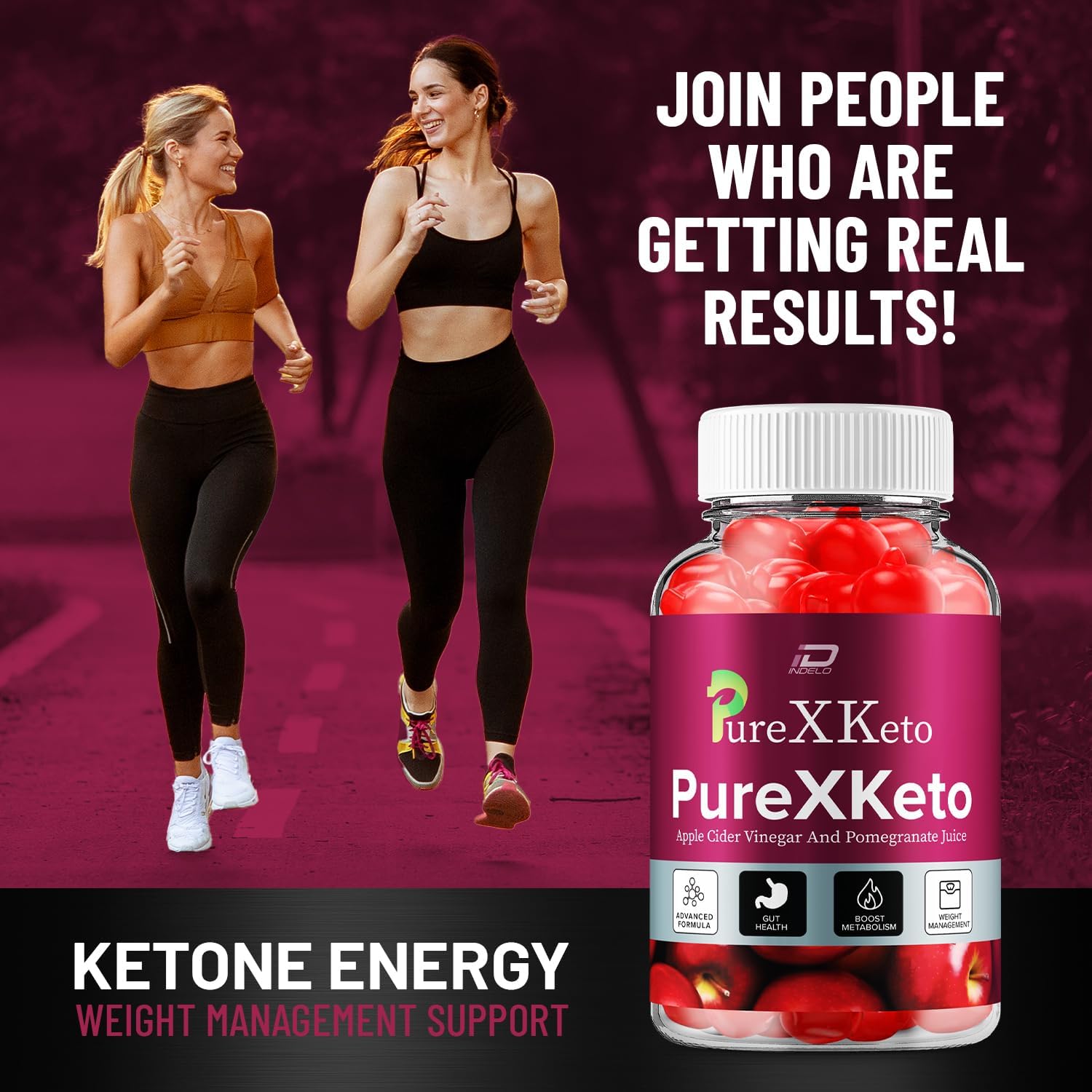 PureX Keto ACV Gummies with Pomegranate Juice for Weight Management - Indelo PureXKeto Dietary Supplement (1 Pack - 60 Gummies)