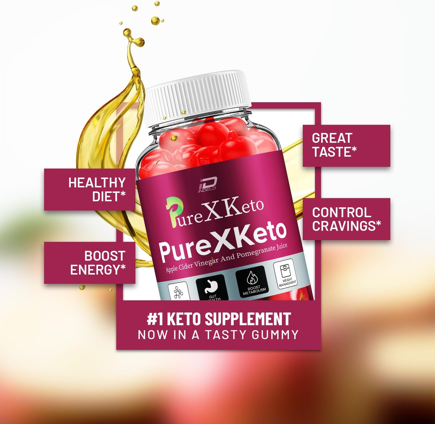 PureX Keto ACV Gummies with Pomegranate Juice for Weight Management - Indelo PureXKeto Dietary Supplement (1 Pack - 60 Gummies)