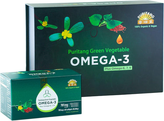 PURITANG Green Vegetable Omega 3 Plus Omega 6,7,9 from Purslane & Perilla Seeds - 61% Concentration ALA Omega 3