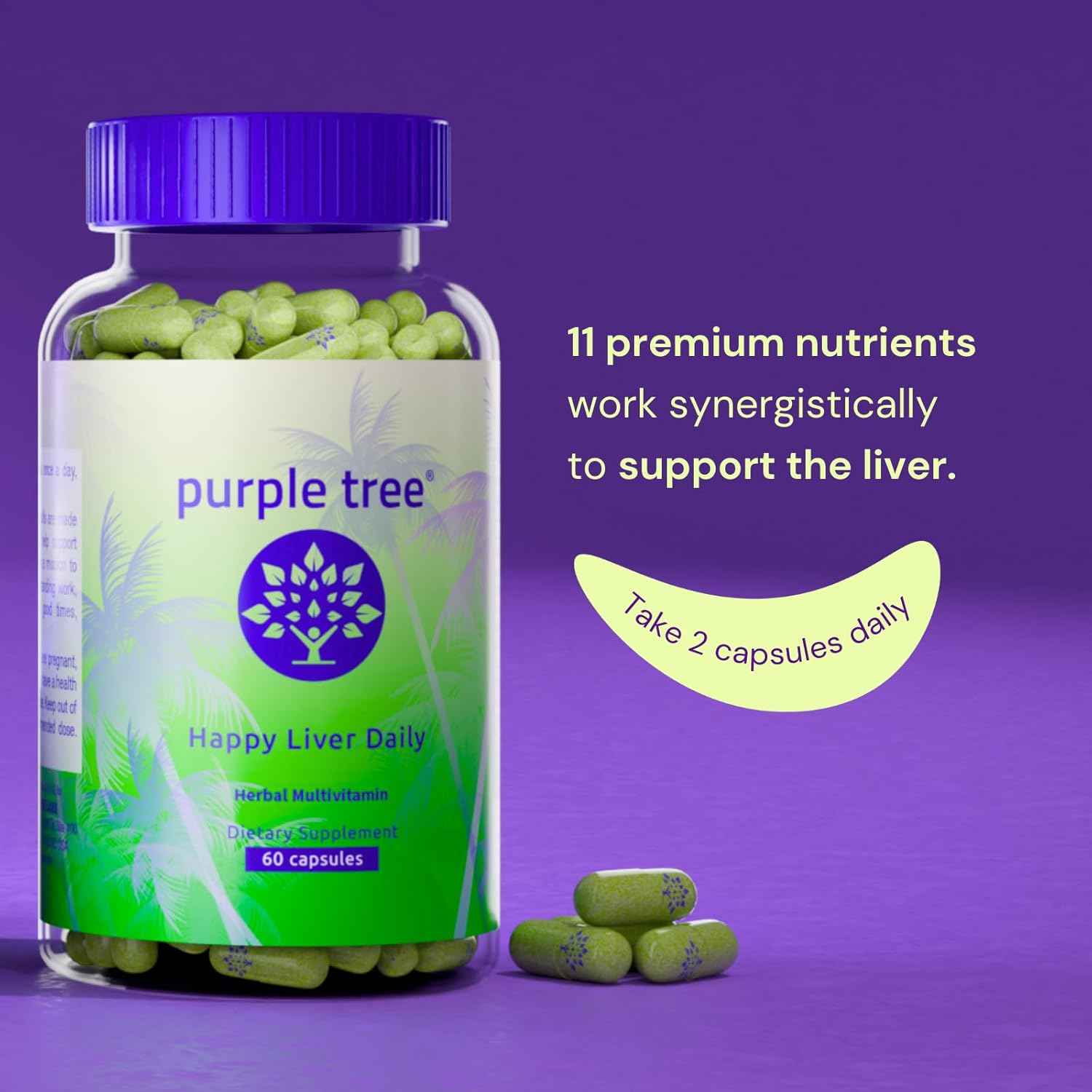 purple tree Happy Liver Daily | Liver Support & Cleanse with Milk Thistle 80% Silymarin, Dandelion Root, Artichoke Leaf, Vine Tea DHM, Vitamins & More - 60 Liver Detox Veggie Pills