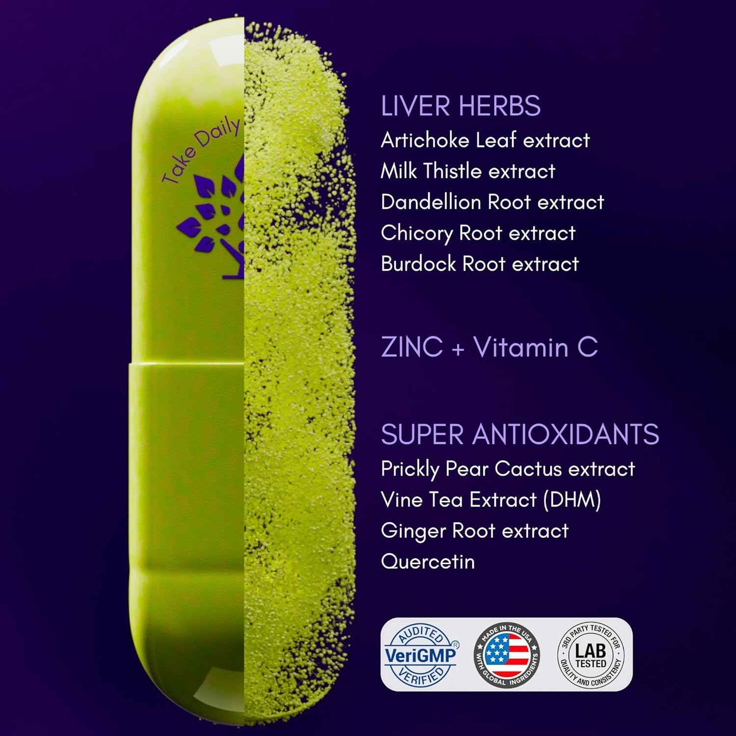 purple tree Happy Liver Daily | Liver Support & Cleanse with Milk Thistle 80% Silymarin, Dandelion Root, Artichoke Leaf, Vine Tea DHM, Vitamins & More - 60 Liver Detox Veggie Pills