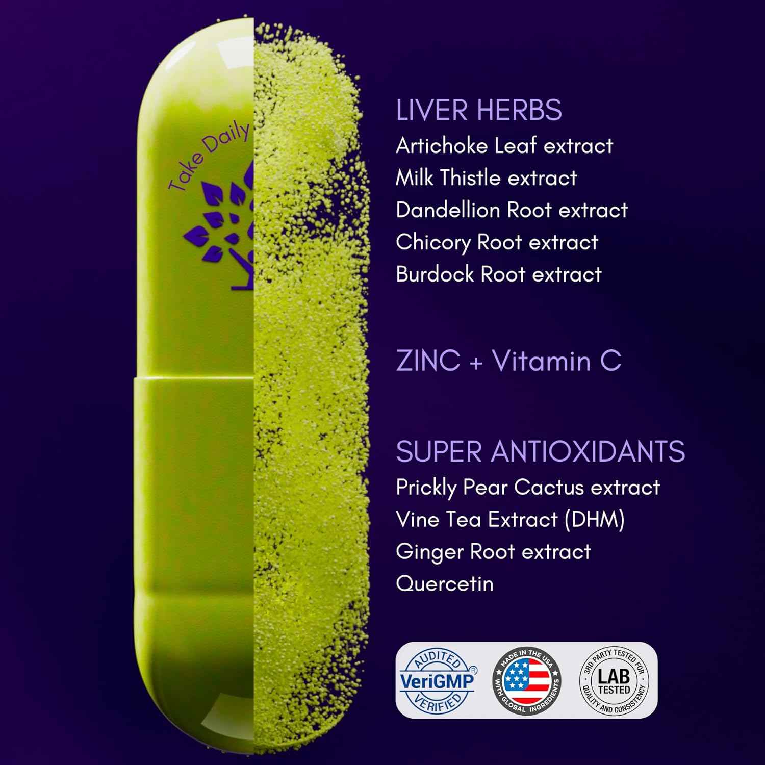 purple tree Happy Liver Daily | Liver Support & Cleanse with Milk Thistle 80% Silymarin, Dandelion Root, Artichoke Leaf, Vine Tea DHM, Vitamins & More - 60 Liver Detox Veggie Pills