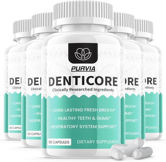 Purvia Denticore Pills 5 Pack - Advanced Strength Formula with Denticore Vitamin Supplement - Fast Acting 2024 Formula (300 Capsules)