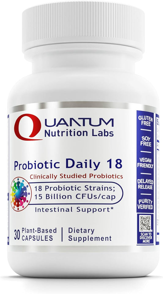 Quantum Nutrition Labs Probiotic Daily 18 - Digestive Health Probiotics with Lactobacillus Acidophilus and Reuteri - 30 Capsules