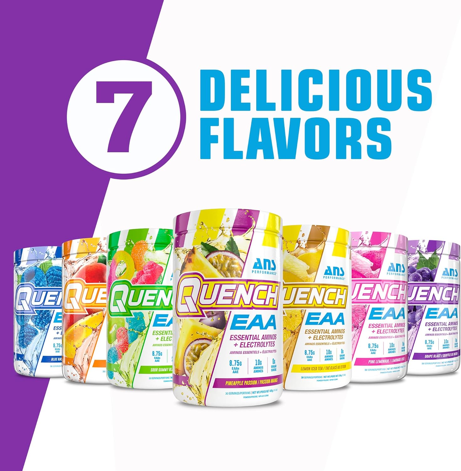 Quench EAA Aminos + Electrolytes - Complete 9 EAA Blend - 10g Amino Acids - Vitamins, Antioxidants, Electrolytes - Zero Sugar, Carbs, Calories - Grape Blast