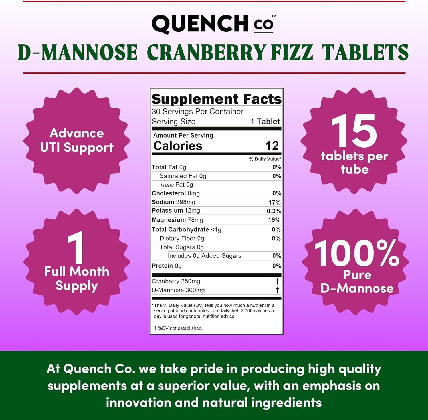 Quench UTI Relief Effervescent Tablets - Fast-Acting Urinary Tract Support - Natural Cranberry Flavor - Sugar-Free - 30 Tablets