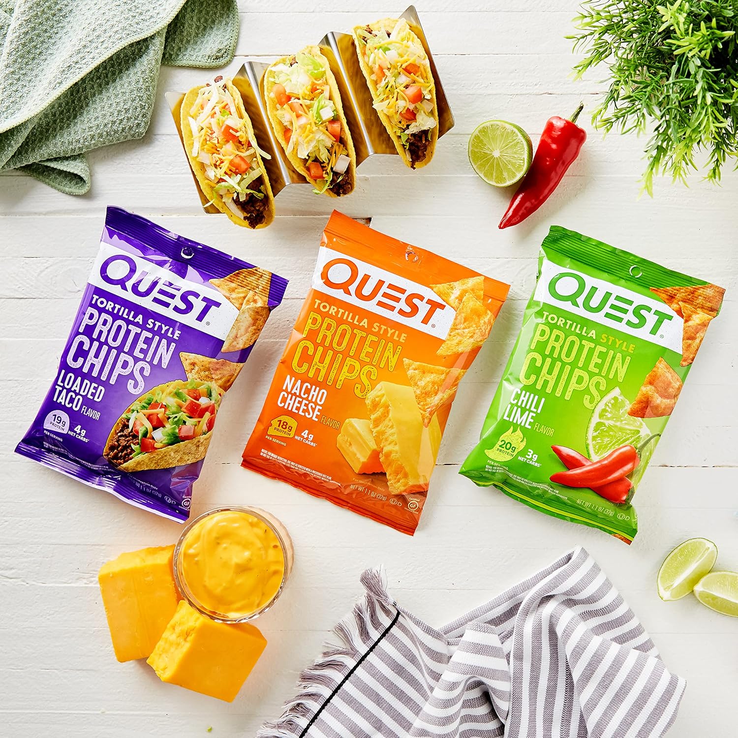 Quest Nutrition Bundle: Vanilla Milkshake Protein Powder (24g Protein, 1.6lb) + Tortilla Chips Variety Pack (12ct)