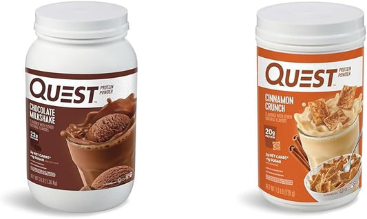 Quest Nutrition Chocolate Milkshake & Cinnamon Crunch Protein Powder Bundle - Low Carb, Gluten Free, 22g & 20g Protein, 1g & 2g Sugar, 3lb, 43 Servings