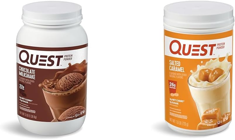 Quest Nutrition Chocolate Milkshake & Salted Caramel Protein Powder Bundle - High Protein, Low Sugar, Gluten Free - 3lb, 43 Servings