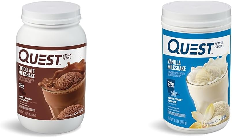 Quest Nutrition Chocolate & Vanilla Milkshake Protein Powder - 3lb, 43 Servings - Low Carb, Gluten Free, 22g & 24g Protein, 1g Sugar