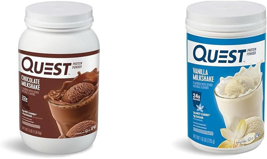 Quest Nutrition Chocolate & Vanilla Milkshake Protein Powder - 3lb, 43 Servings - Low Carb, Gluten Free, 22g & 24g Protein, 1g Sugar
