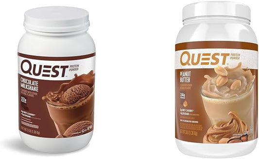 Quest Nutrition Protein Powder Bundle: Chocolate Milkshake & Peanut Butter, 22-23g Protein, Low Carb, Gluten Free, 3lb, 43 Servings