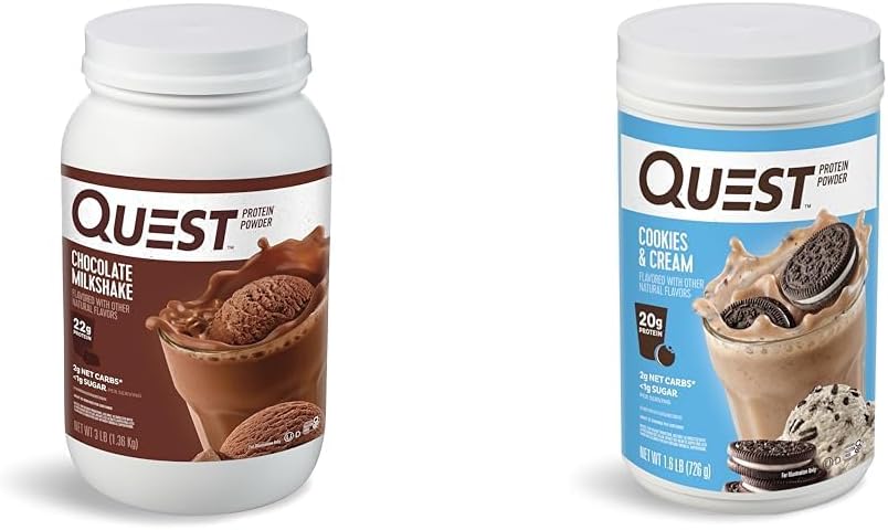 Quest Nutrition Protein Powder Bundle: Chocolate Milkshake & Cookies & Cream, 22g Protein, 1g Sugar, Low Carb, Gluten Free, 3lb, 63 Servings