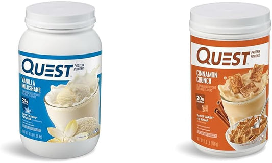 Quest Nutrition Protein Powder Bundle: Vanilla Milkshake & Cinnamon Crunch, 24g & 20g Protein, Low Carb, Gluten Free, 3lb, 43 Servings