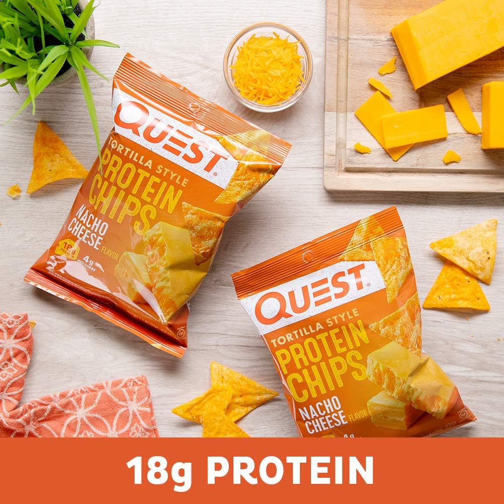 Quest Nutrition Vanilla Milkshake Protein Powder + Nacho Cheese Tortilla Style Protein Chips Bundle - 24g Protein Powder, 18g Protein Chips, Pack of 12