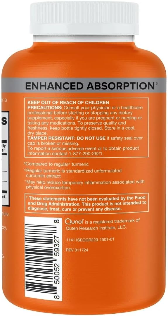 Qunol Turmeric 1,500mg Capsules - 220 Count, High Absorption Turmeric Supplement