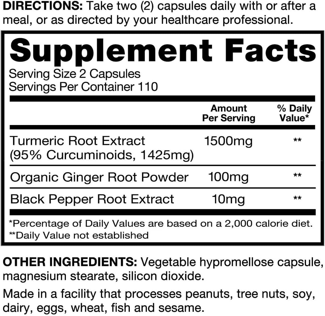 Qunol Turmeric 1,500mg Capsules - 220 Count, High Absorption Turmeric Supplement