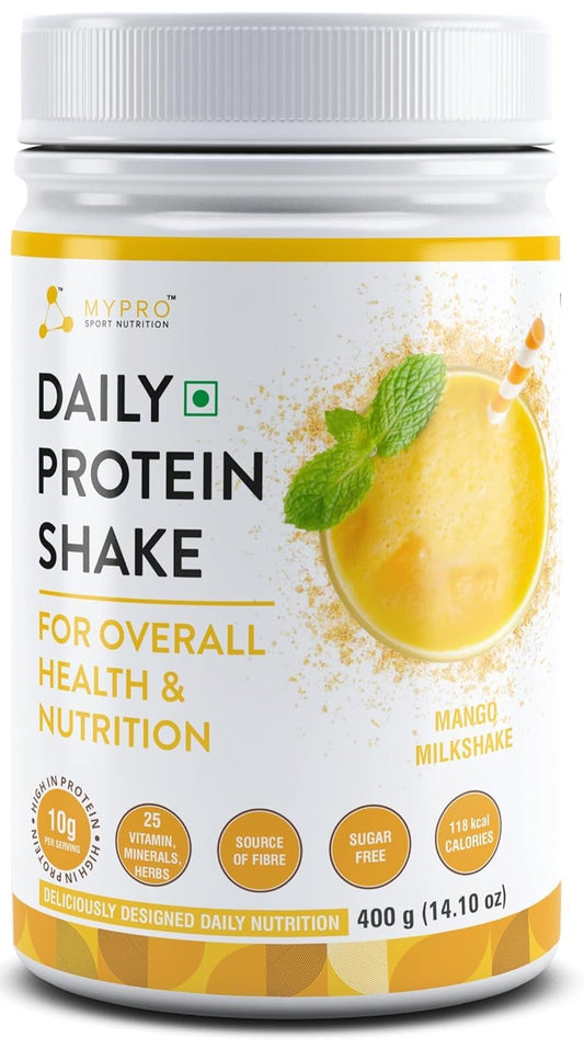 QURA Daily Protein Shake - Mango Milkshake Flavor, 118 kcal, 25 Vitamins & Minerals, 7 Herbs, Supports Energy, Immunity, Bone Health - 400g, 40 Servings for Men & Women