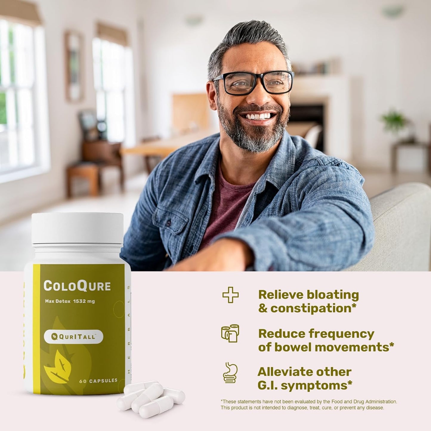 QurItAll ColoQure Colon Cleanse Capsules for Gut Health & Detox - Vegan & Soy-Free - Reduces Bloating & Constipation - 60 Count