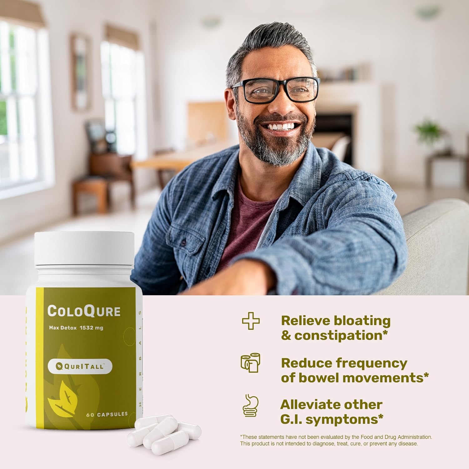 QurItAll ColoQure Colon Cleanse Capsules for Gut Health & Detox - Vegan & Soy-Free - Reduces Bloating & Constipation - 60 Count