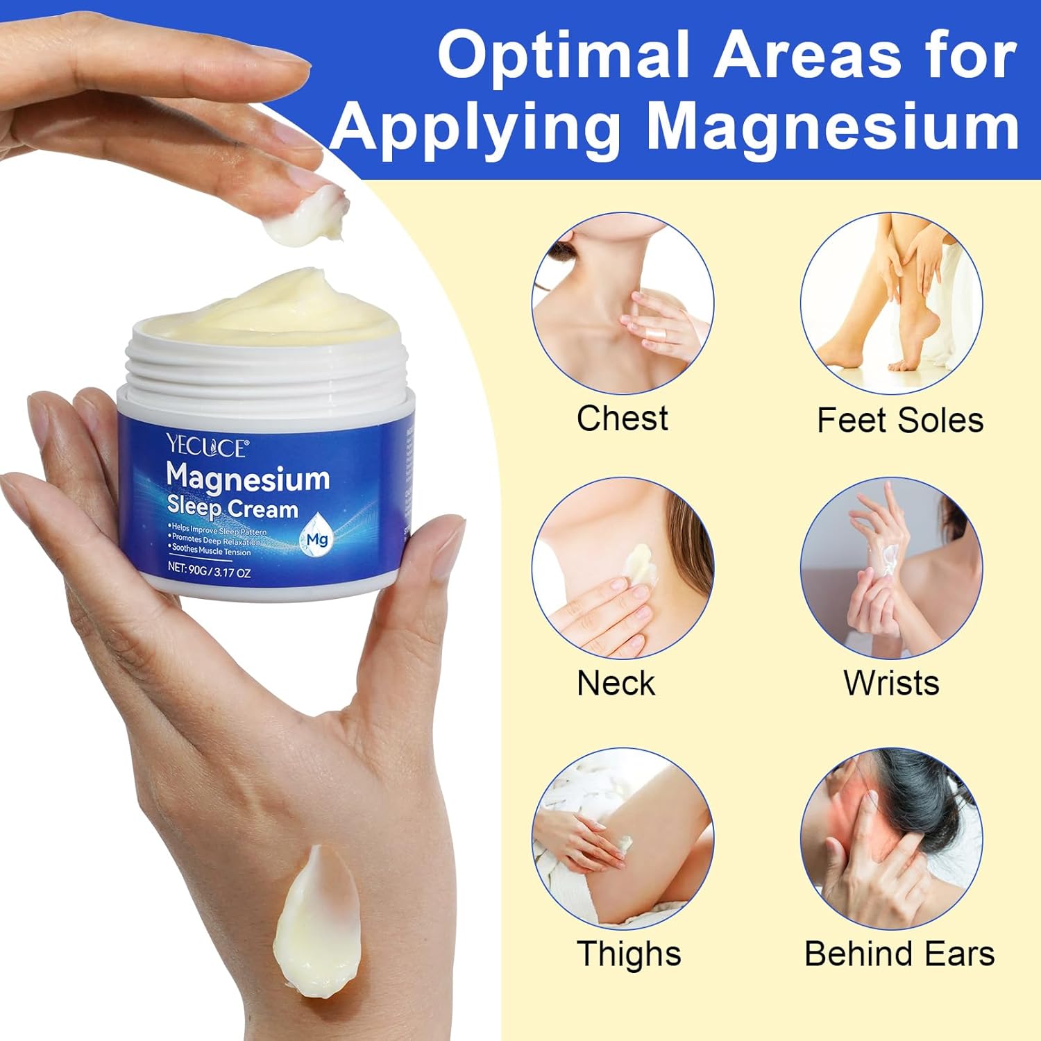 Qxmlucky Magnesium Cream with Vitamin E and Almond Oil - Topical Magnesium Oil for Feet and Body, Premium Lotion for Muscle Soreness and Better Sleep