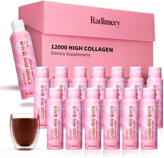Radimery 12000 High Collagen Liquid - 12000mg with Hyaluronic Acid, Elastin, and Vitamin C - Supports Hair, Skin, Nails, Bones - Antioxidant (14 Pack)