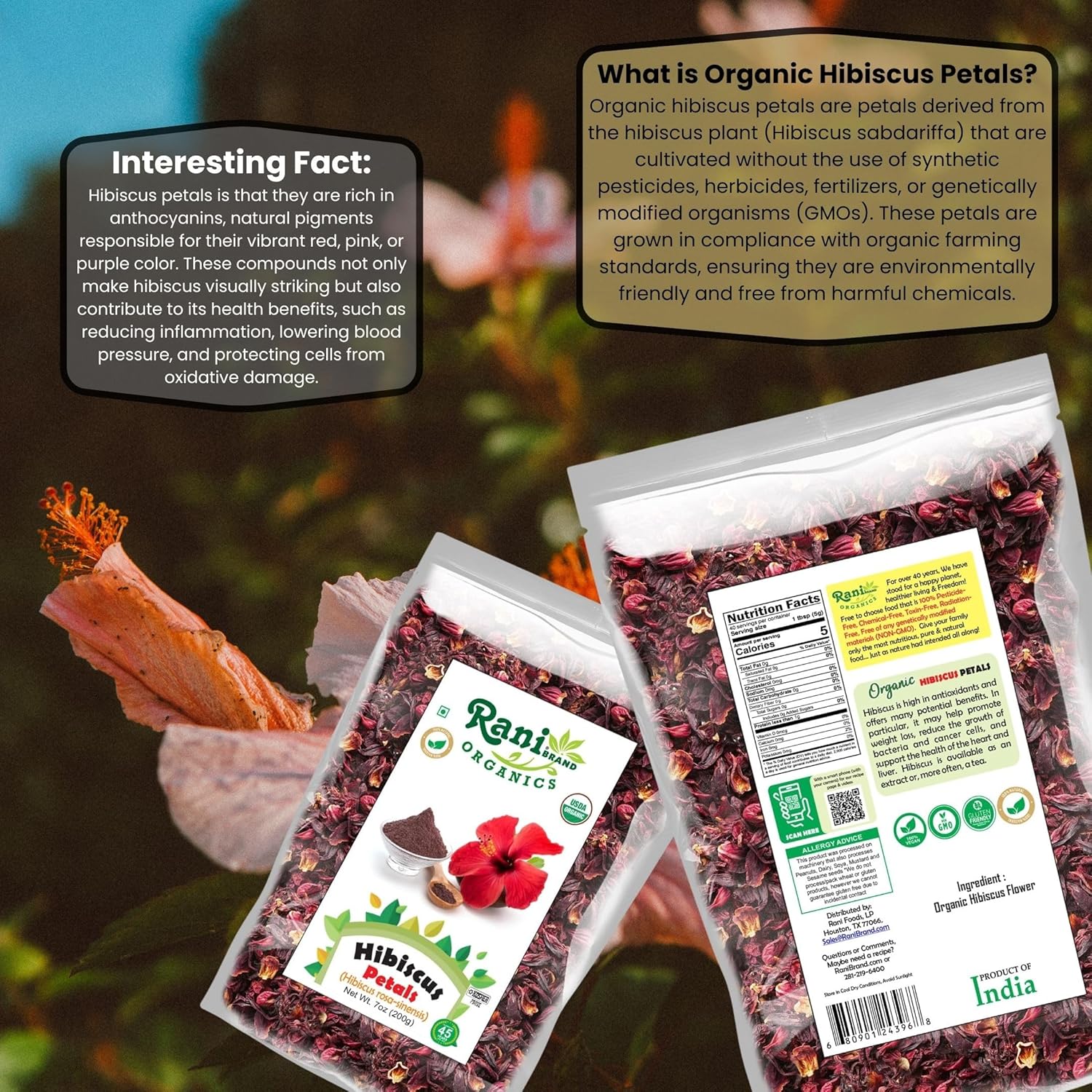 Rani Organic Hibiscus Powder 7oz (200g) - Authentic Indian Product, All Natural, Gluten Friendly, Vegan, Non-GMO, Kosher, USDA Organic Certified