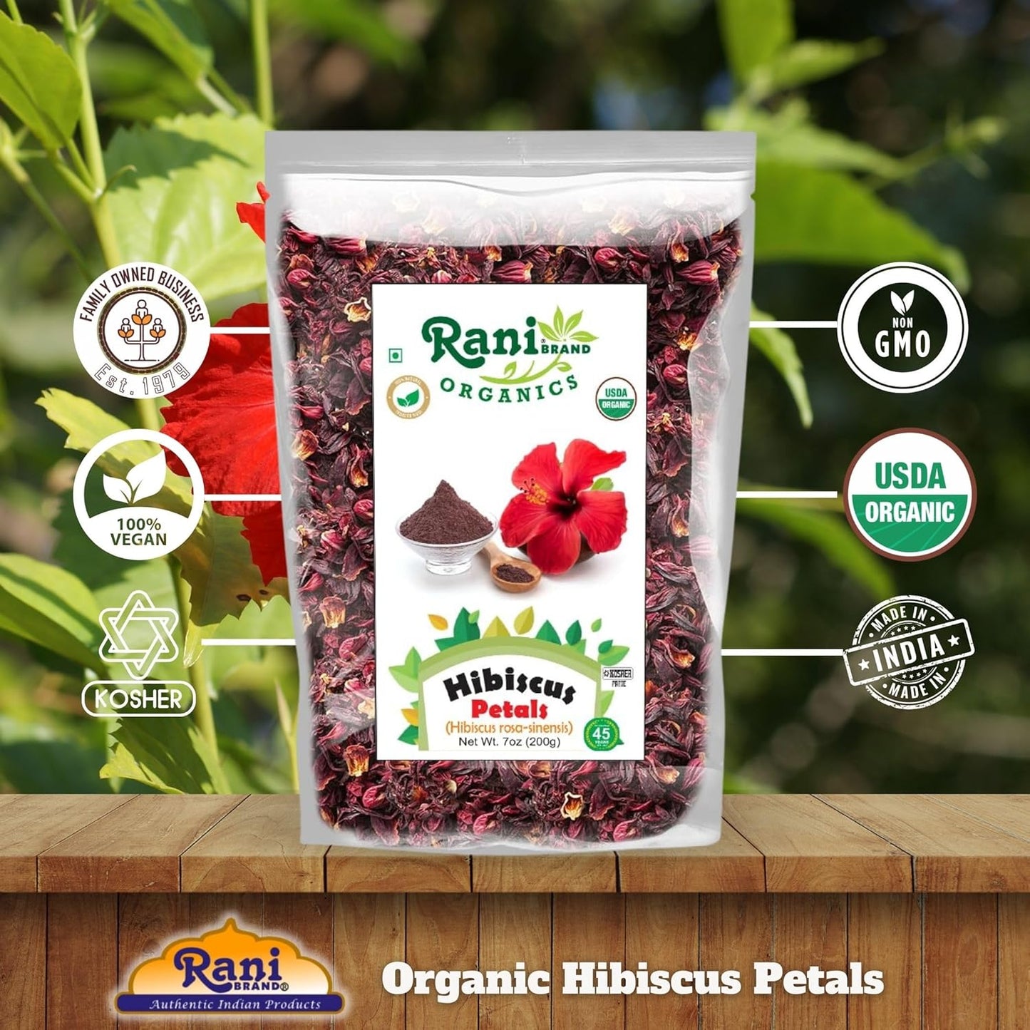 Rani Organic Hibiscus Powder 7oz (200g) - Authentic Indian Product, All Natural, Gluten Friendly, Vegan, Non-GMO, Kosher, USDA Organic Certified