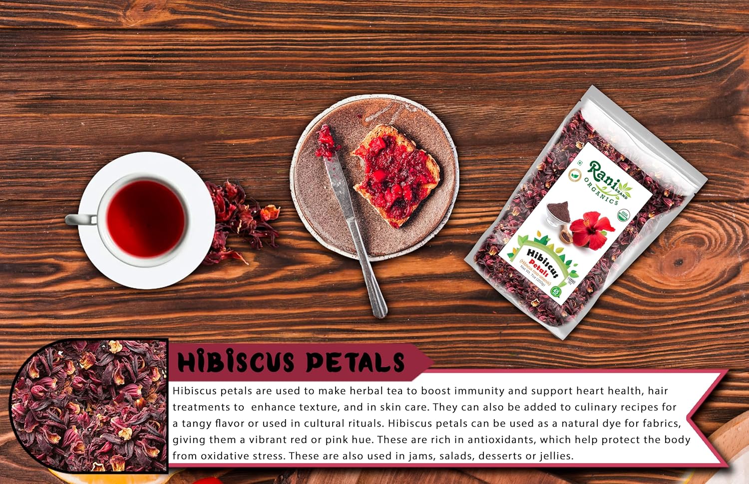 Rani Organic Hibiscus Powder 7oz (200g) - Authentic Indian Product, All Natural, Gluten Friendly, Vegan, Non-GMO, Kosher, USDA Organic Certified