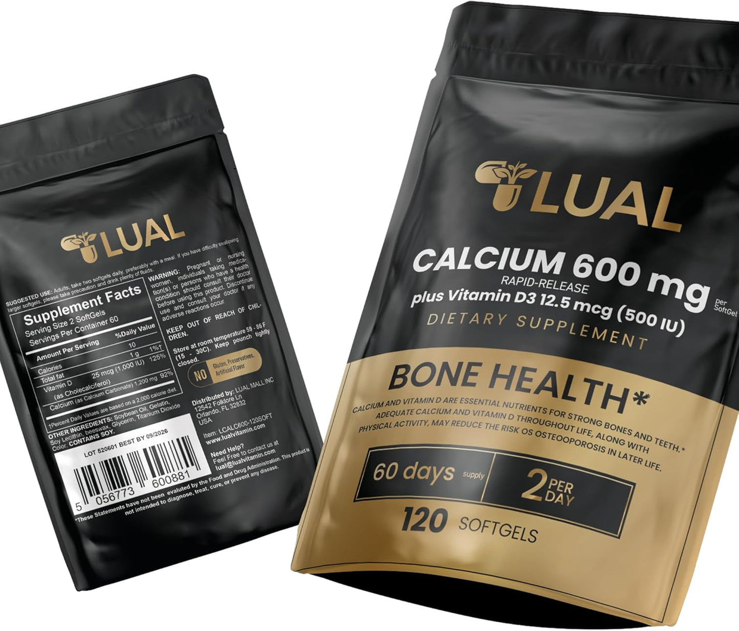 Rapid-Release Calcium 600 mg Softgels with Vitamin D3 - 120 Count