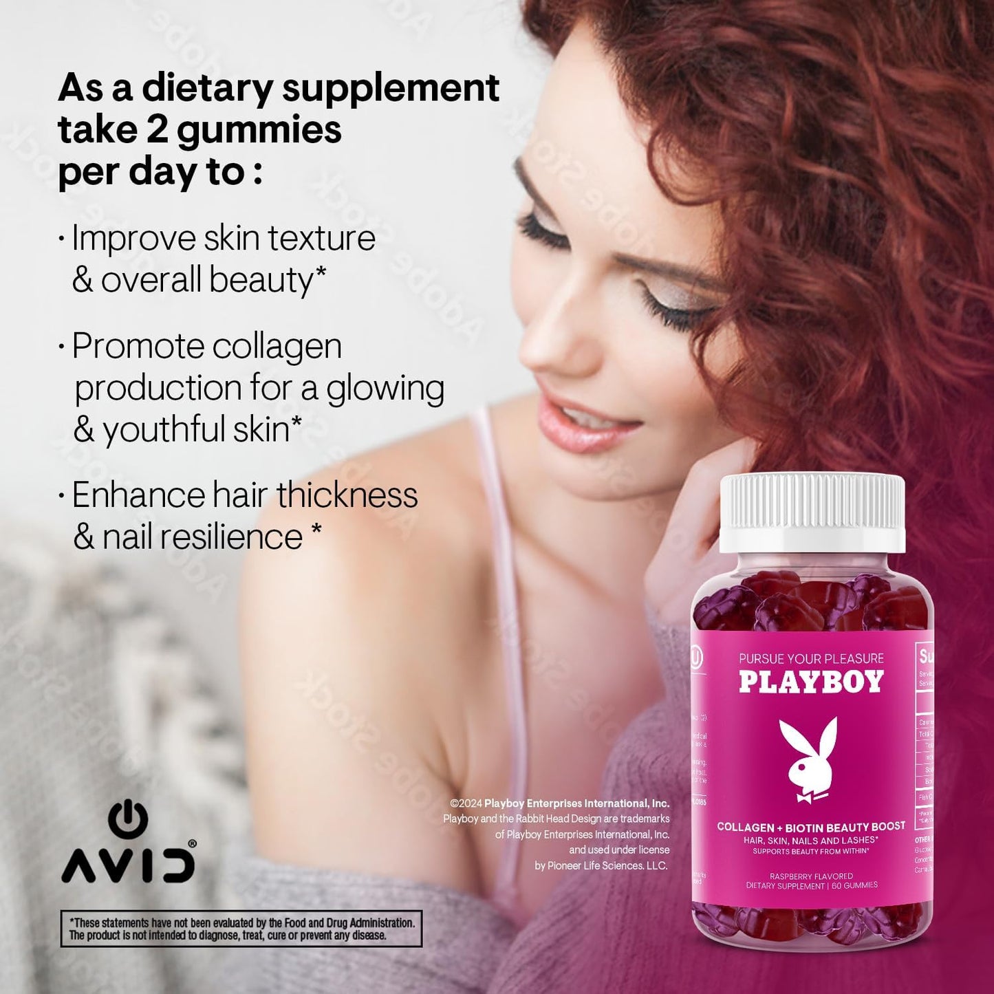 Raspberry Flavored Collagen & Biotin Gummies for Hair, Skin, Nails - Beauty Boost Supplement for Women & Men - Non-GMO, Gluten Free - 60 Gummies