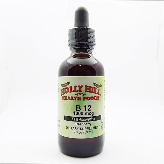 Raspberry Flavored Holly Hill Health Foods B-12 1000 MCG Liquid Supplement for Fast Absorption - 2 Ounce