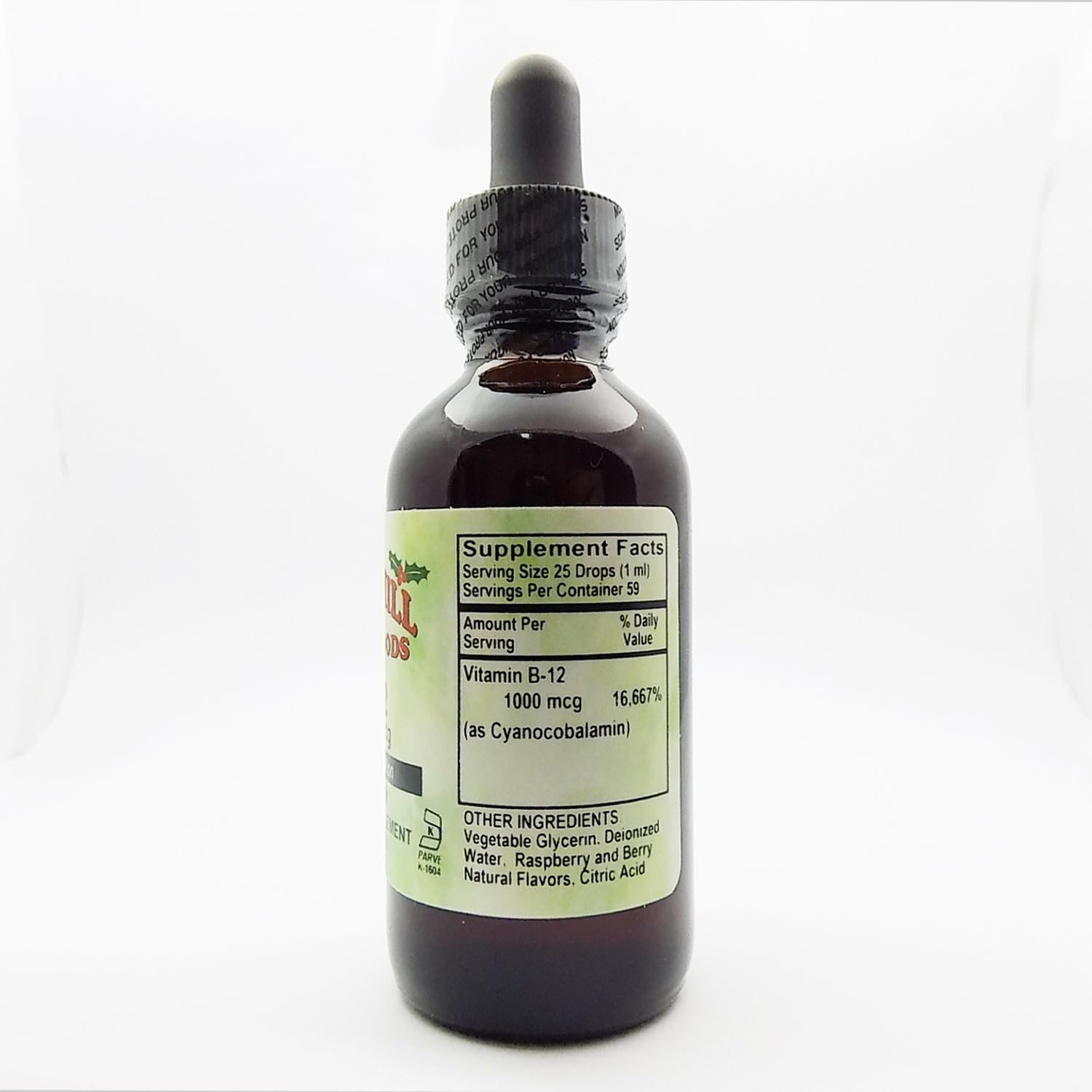 Raspberry Flavored Holly Hill Health Foods B-12 1000 MCG Liquid Supplement for Fast Absorption - 2 Ounce