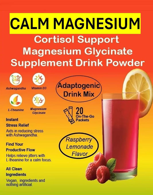 Raspberry Lemonade Magnesium Glycinate Supplement Powder with Ashwagandha & Vitamin D3