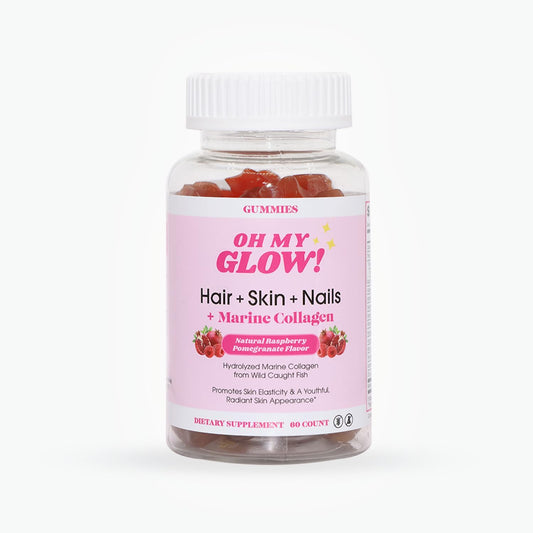Raspberry Pomegranate Glow Gummies with Marine Collagen for Hair, Skin & Nails - Gluten-Free & Non-GMO