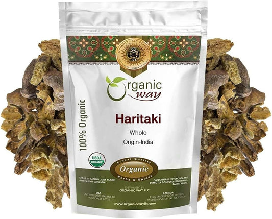 Raw Organic Haritaki Whole - Terminalia Chebula (Yellow Myrobalan) from India - 100% Kosher & USDA Certified - Vegan, Non-GMO, Gluten Free - 16 oz