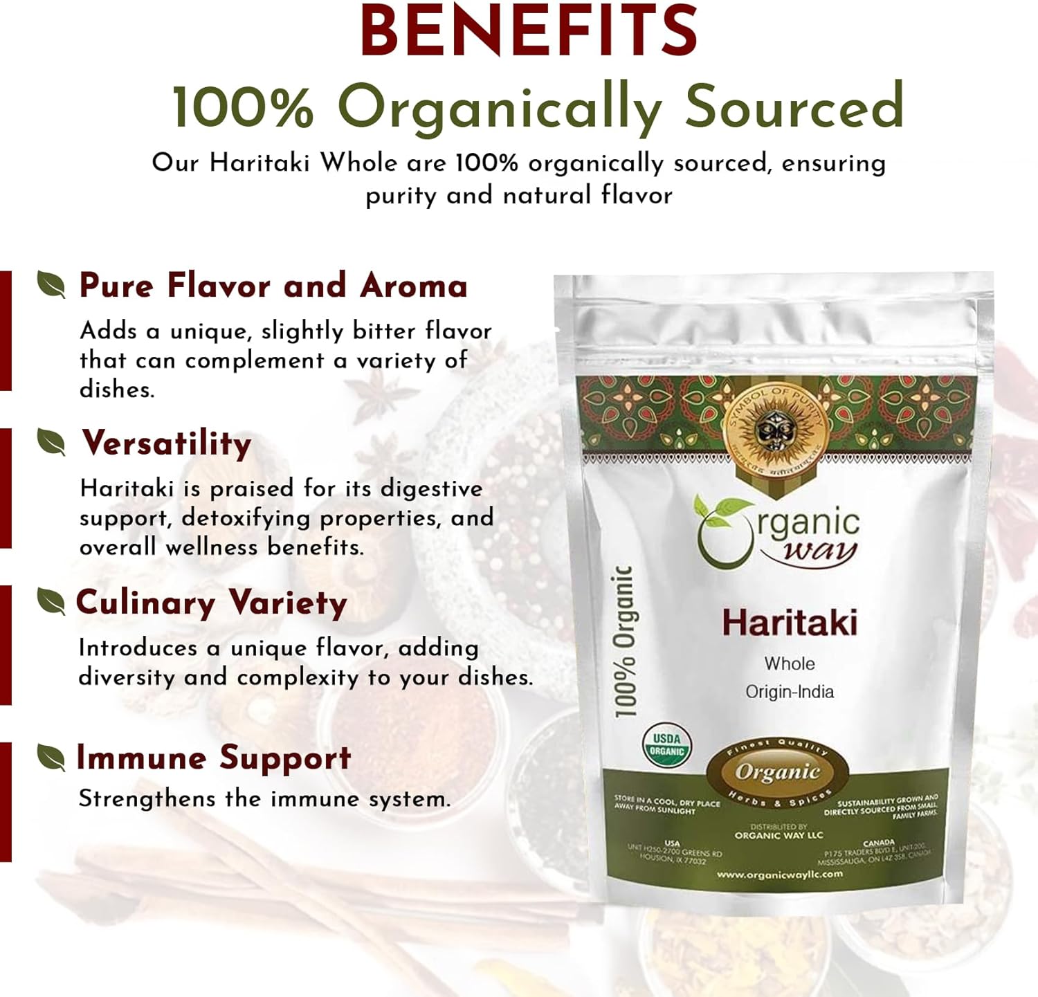 Raw Organic Haritaki Whole - Terminalia Chebula (Yellow Myrobalan) from India - 100% Kosher & USDA Certified - Vegan, Non-GMO, Gluten Free - 16 oz