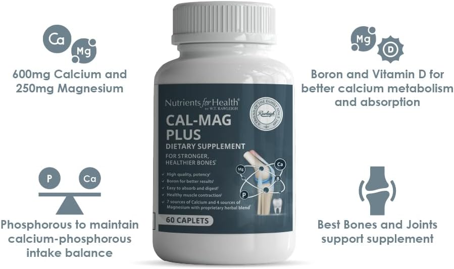 Rawleigh Cal-Mag Plus Caplets - Bone & Joint Support Dietary Supplement with Calcium and Magnesium