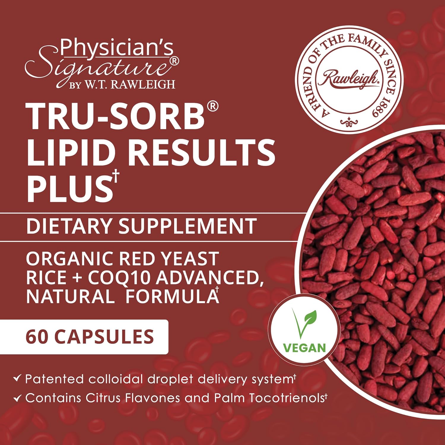 Rawleigh Tru-Sorb Lipid Results Plus: 60 Capsules - Red Yeast Rice, CoQ10, Cholesstrinol, Vitamin E Supplement