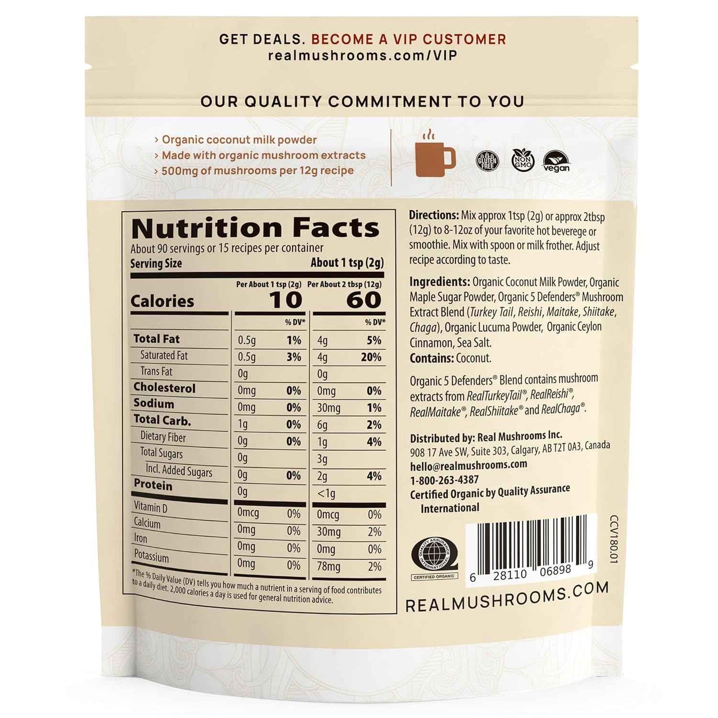 Real Mushrooms Functional Coconut Creamer with Reishi, Lucuma & Ceylon Cinnamon – Organic, Dairy-Free – Vegan Coffee Creamer for Smoothies & Drinks – 90 Servings Organic Cream Coconut Powder