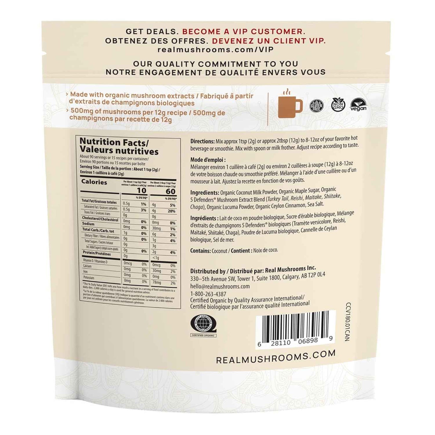 Real Mushrooms Functional Coconut Creamer with Reishi, Lucuma & Ceylon Cinnamon – Organic, Dairy-Free – Vegan Coffee Creamer for Smoothies & Drinks – 90 Servings Organic Cream Coconut Powder