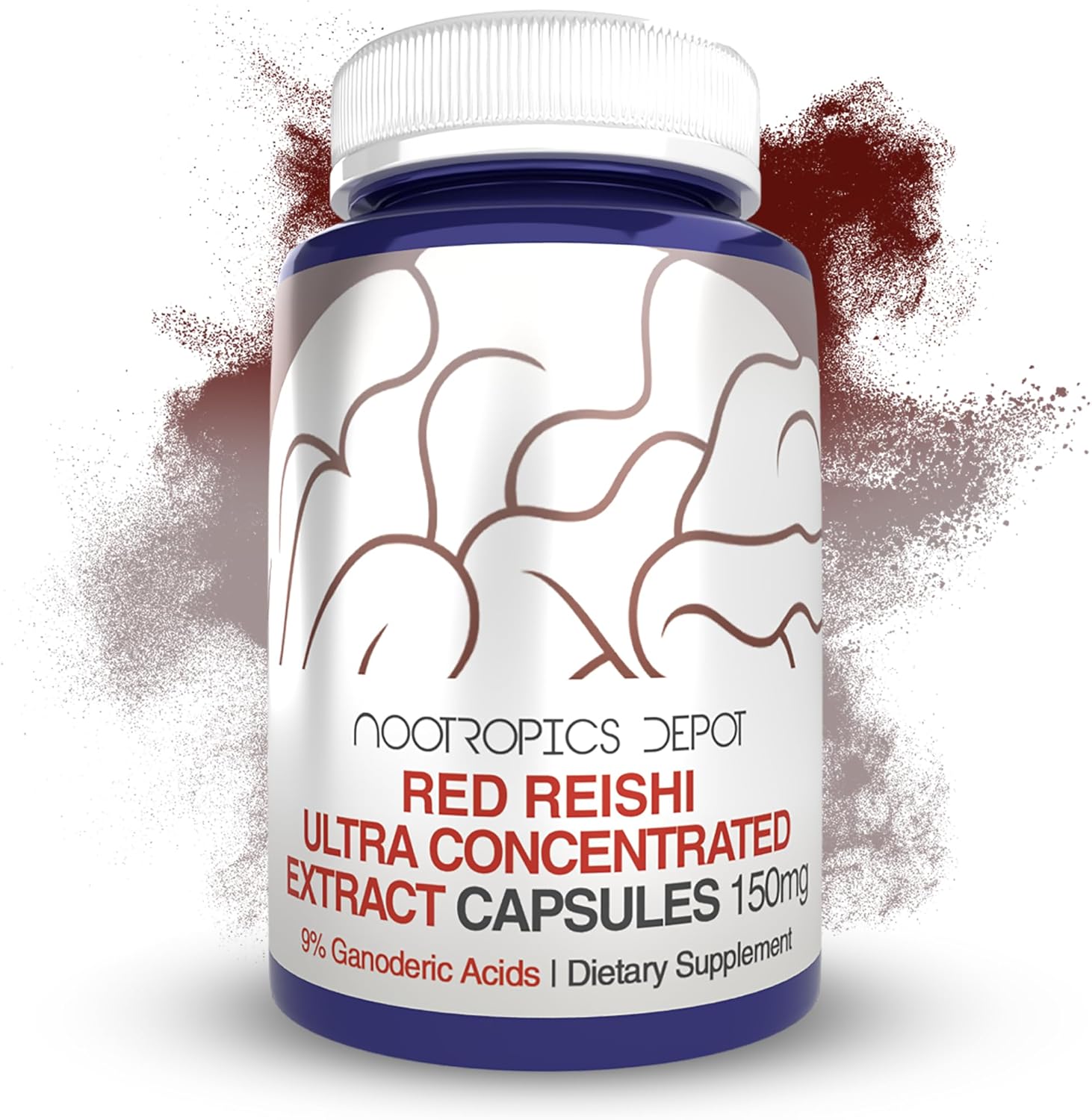 Red Reishi Mushroom Capsules with 9% Ganoderic Acids - 150mg (180 Count) by Nootropics Depot